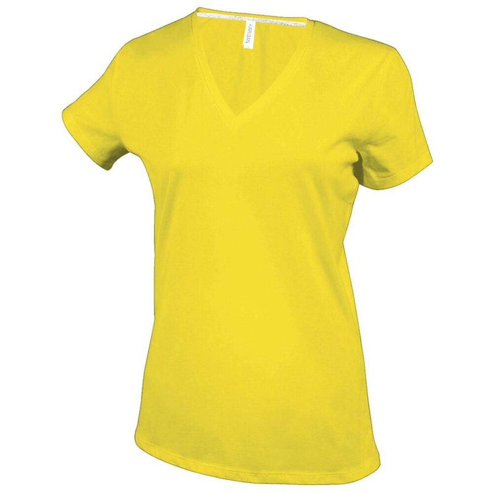 Kariban Womens/Ladies Feminine Fit Short Sleeve V Neck / Yellow